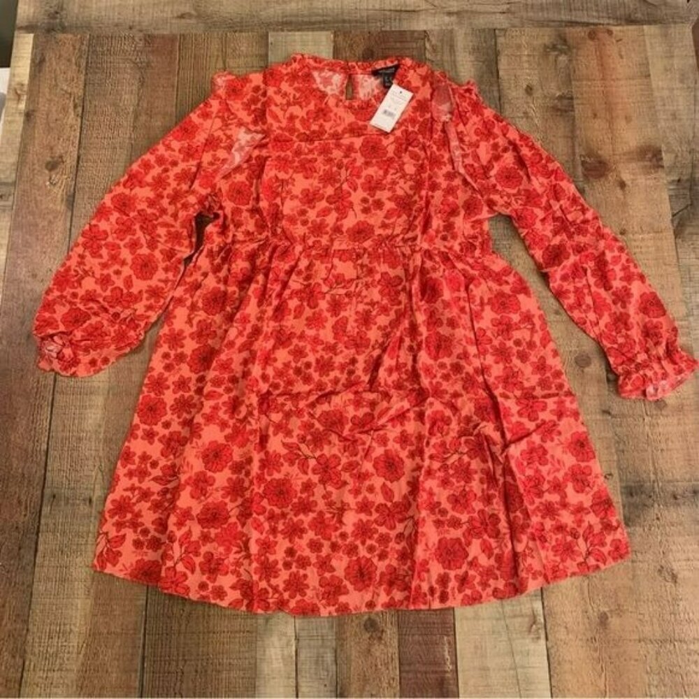New look maternity long sleeve frills red floral mini dress -14